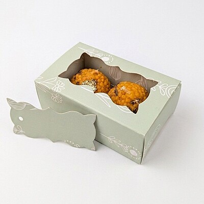 Light Green 2 Cavity Box With White Floral Pattern - best for chocolates and laddoo candles.