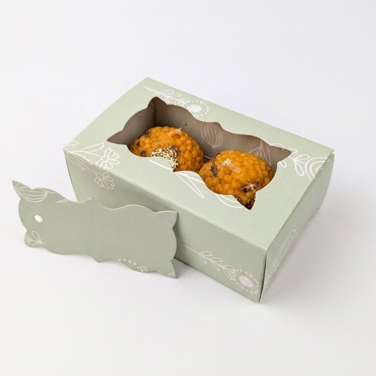 Light Green 2 Cavity Box With White Floral Pattern - best for chocolates and laddoo candles.