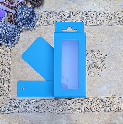 Box Bazaar | 4x2x1 Coral Blue Hanging Display Box – Elegant Packaging for Jewelry and Chocolates