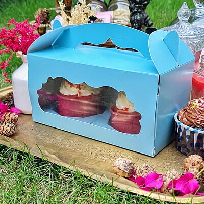 Box Bazaar | 2 Jar Box (Coral Blue) – Elegant Packaging for Jars and Cupcakes