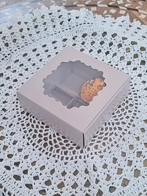 320 GSM beige window packaging box for 4 laddoo candles and festive sweets